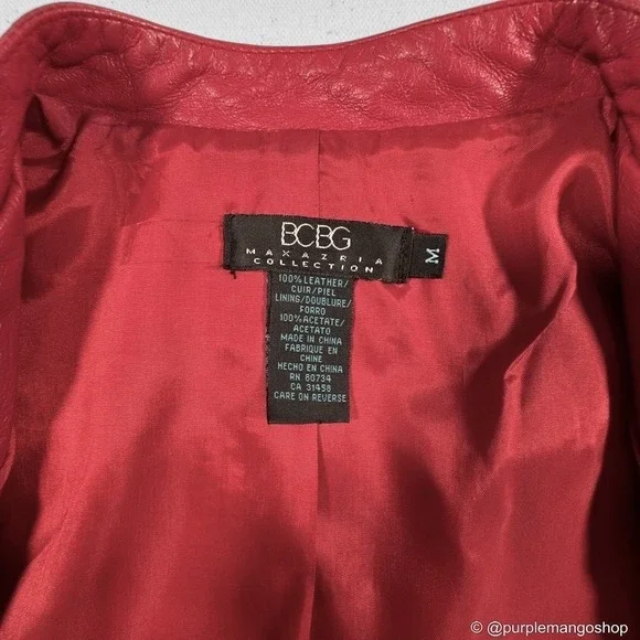 VINTAGE BCBG Max Azria Y2K Cherry Red Leather Jacket | Fitted Moto | Women's M - Picture 7 of 13